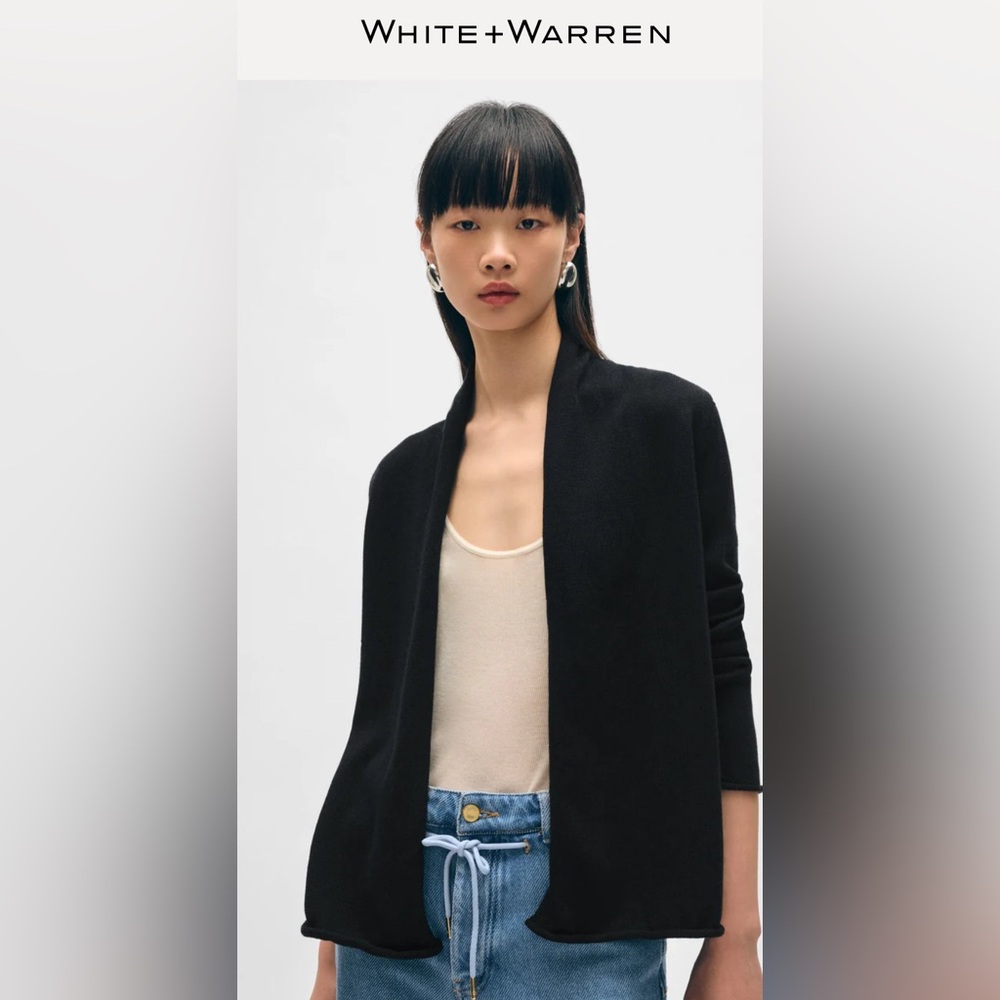 White+Warren Cotton Stretch Mini Trapeze Cardigan M